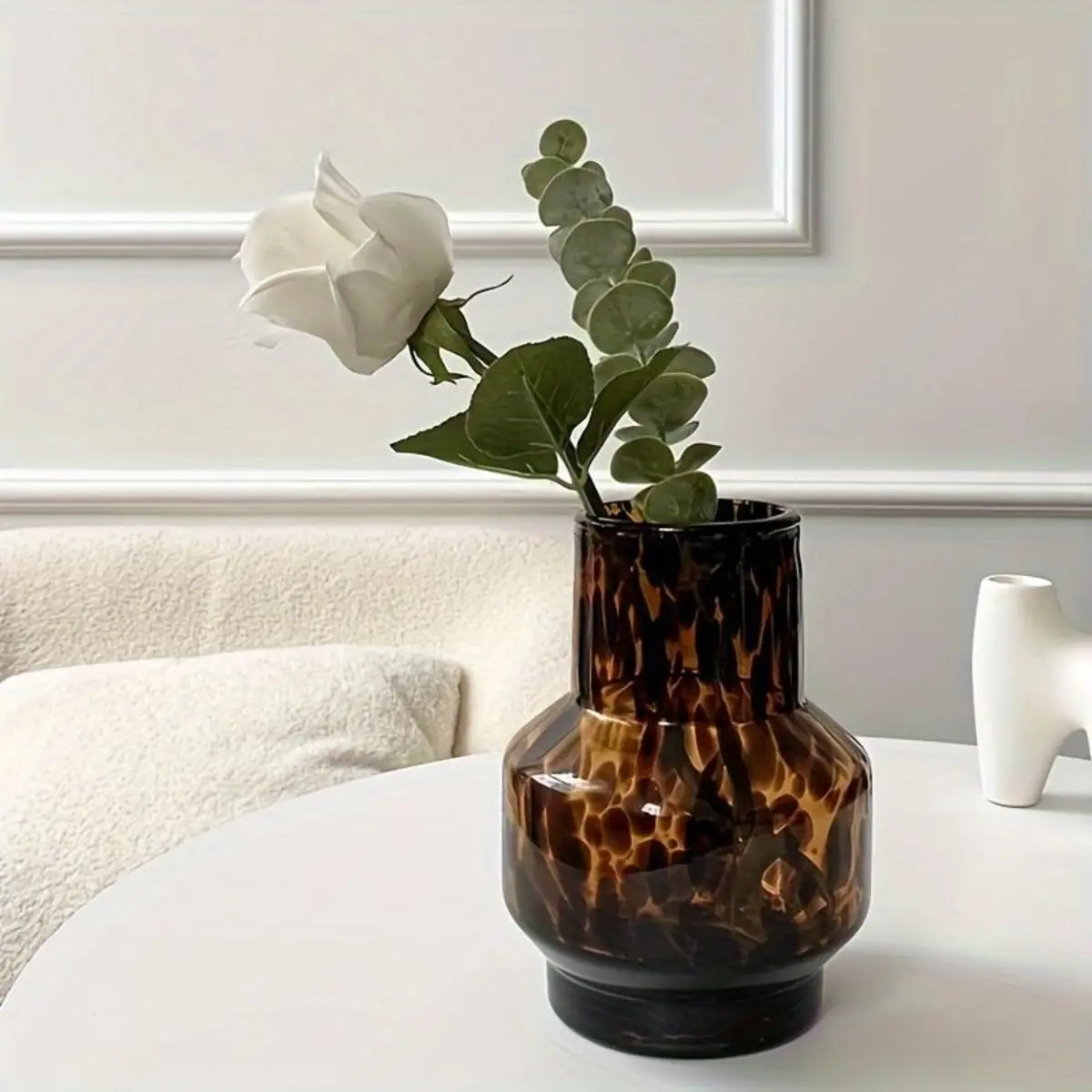 Summerwins 1pc High-End Leopard Print Porcelain Centerpiece Vase - 0-50cm Round Modern Glass Vessels for Flowers, Bold Home Accent, Vase Decoration for Living Room Home Supplies, Vases For Flowers, Centerpieces Vases