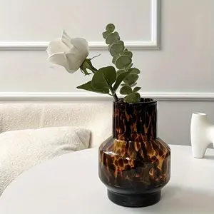 High-End Leopard Print Porcelain Vase - 0-50 cm Round Modern Glass Water Plant Pot, 1pc Home Decor for Living Room, Dining Room
