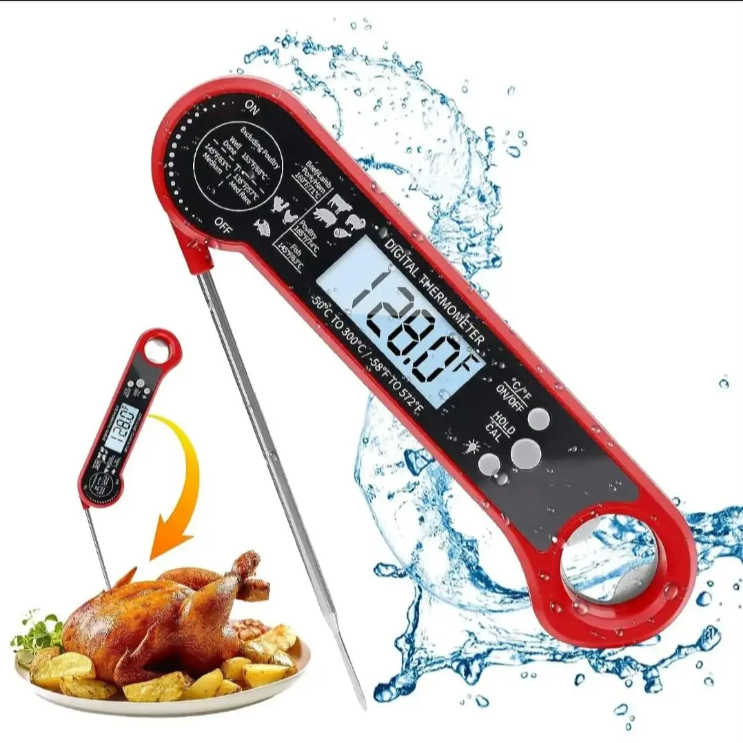 Meat Thermometer, Digital LCD, Bottle opener, Reading Rotated Automatically, Accurate Instant Read Magnetic Waterproof Grill Cook BBQ Barbecue Deep Fr