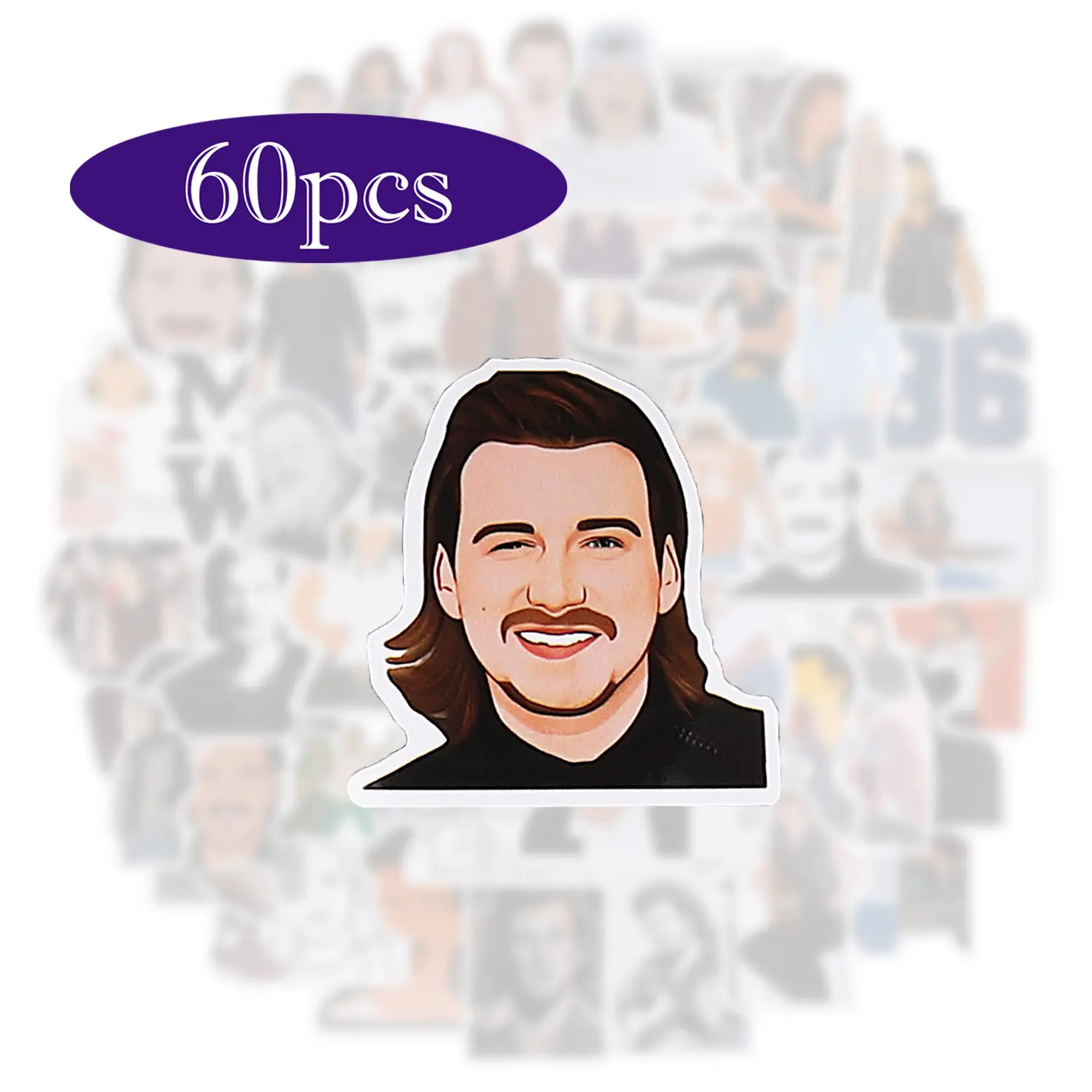 60pcs Morgan Stickers Merch, Countey Music Merch Vinyl, Waterproof Decorations for Phone Cases Bottles Skateboards Laptops Notebooks Backpacks Luggage Suitcases Bicycle Guitar Furniture Decor Classroom Craft Decal Gifts for Fans Cellphone Smartphone