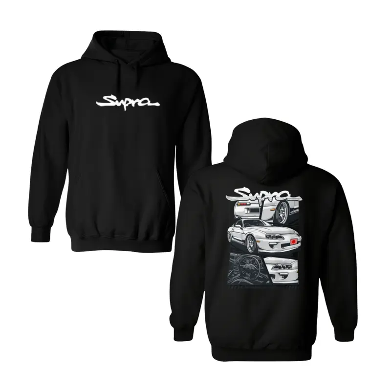 Supra Hoodie, JDM Sports Car Multi-View Graphic Design on Soft Cozy Fabric, Unisex Fit for Car Enthusiasts, Perfect Gift for Drivers Racers Drift Fans