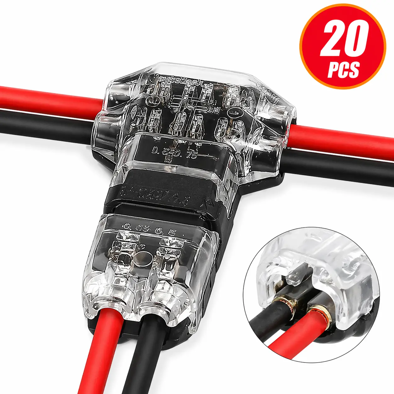 T2 Quick Wire Connector, T-Type 2-Pin Wire Splice Connectors, Solderless No-Stripping 3-Way Electrical Connectors for LED Strip Lights, Automotive Wiring & DIY Projects, Waterproof Design