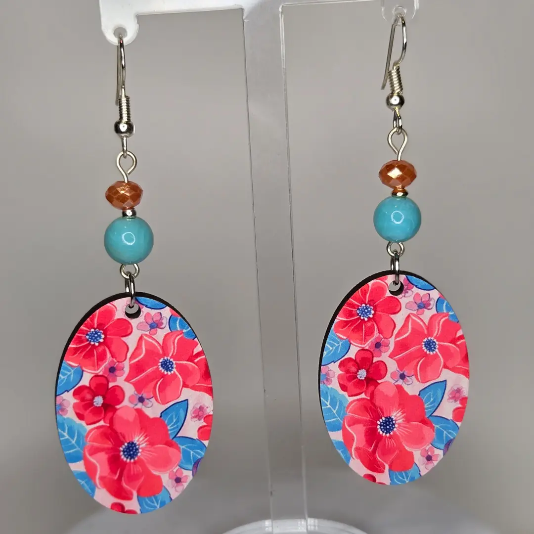 COLORFUL, BOHO-CHIC FLORAL DESIGN BEADED EARRINGS