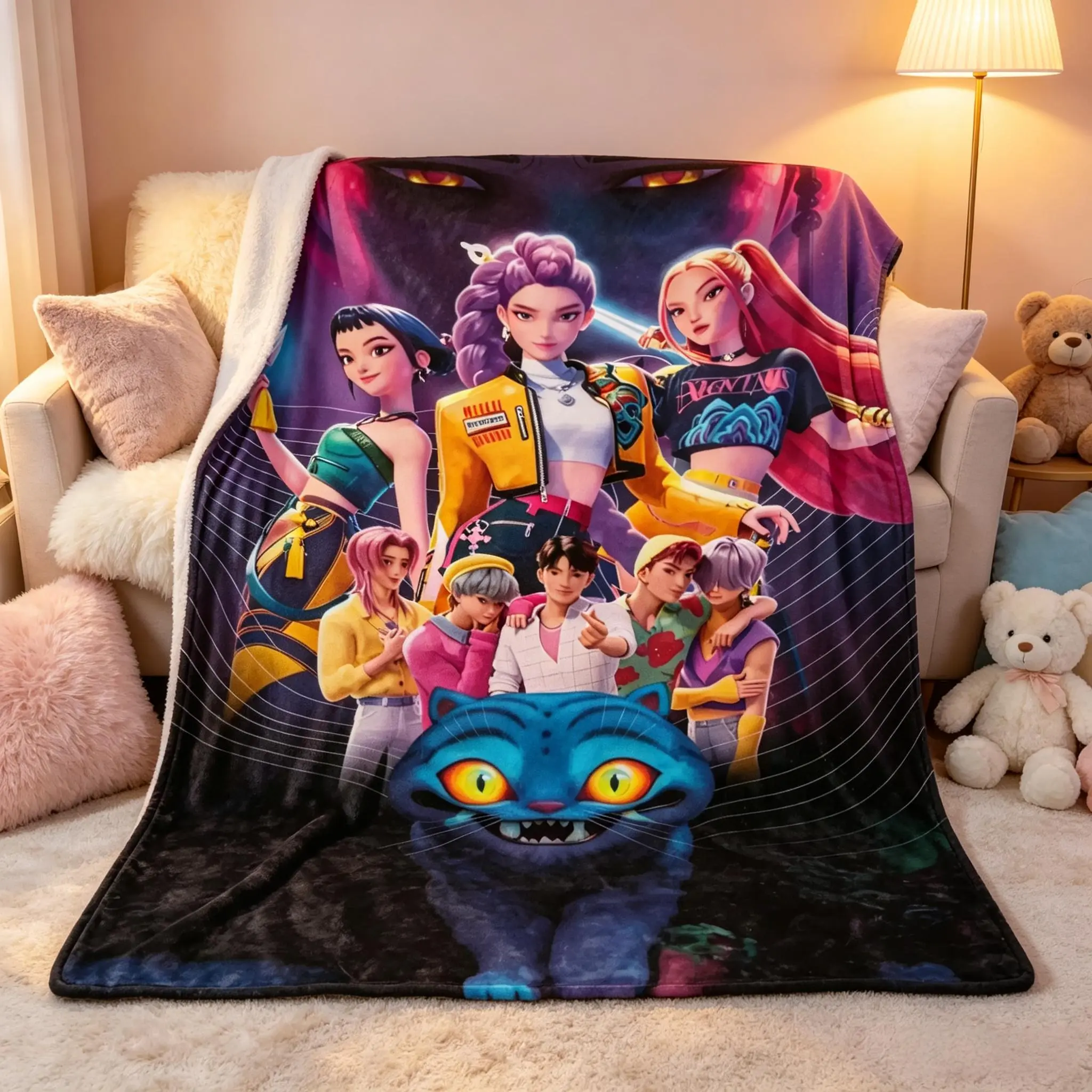 K-Pop Fans! Get Your Music Idol Inspired Blanket, Soft Idaol Character Design, Perfect for Music, Decoration & Gifts, Cozy Plush Throw Blanket Kpop Fan Gift Anime Style Blanket Bedroom Decor Blanket Music Lover Gift Color-Fillable Flannel Art