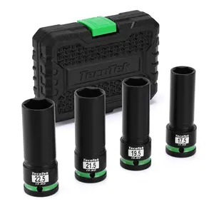 TecoTek 4PCS 1/2" Drive 1/2 Size Thin Wall Lug Nut Socket Set, Half Size Wheel Socket, 17.5mm, 19.5mm, 21.5mm, and 22.5mm, CR-MO, for Damaged, Swollen and Stuck Lug Nuts#fathersdaygift