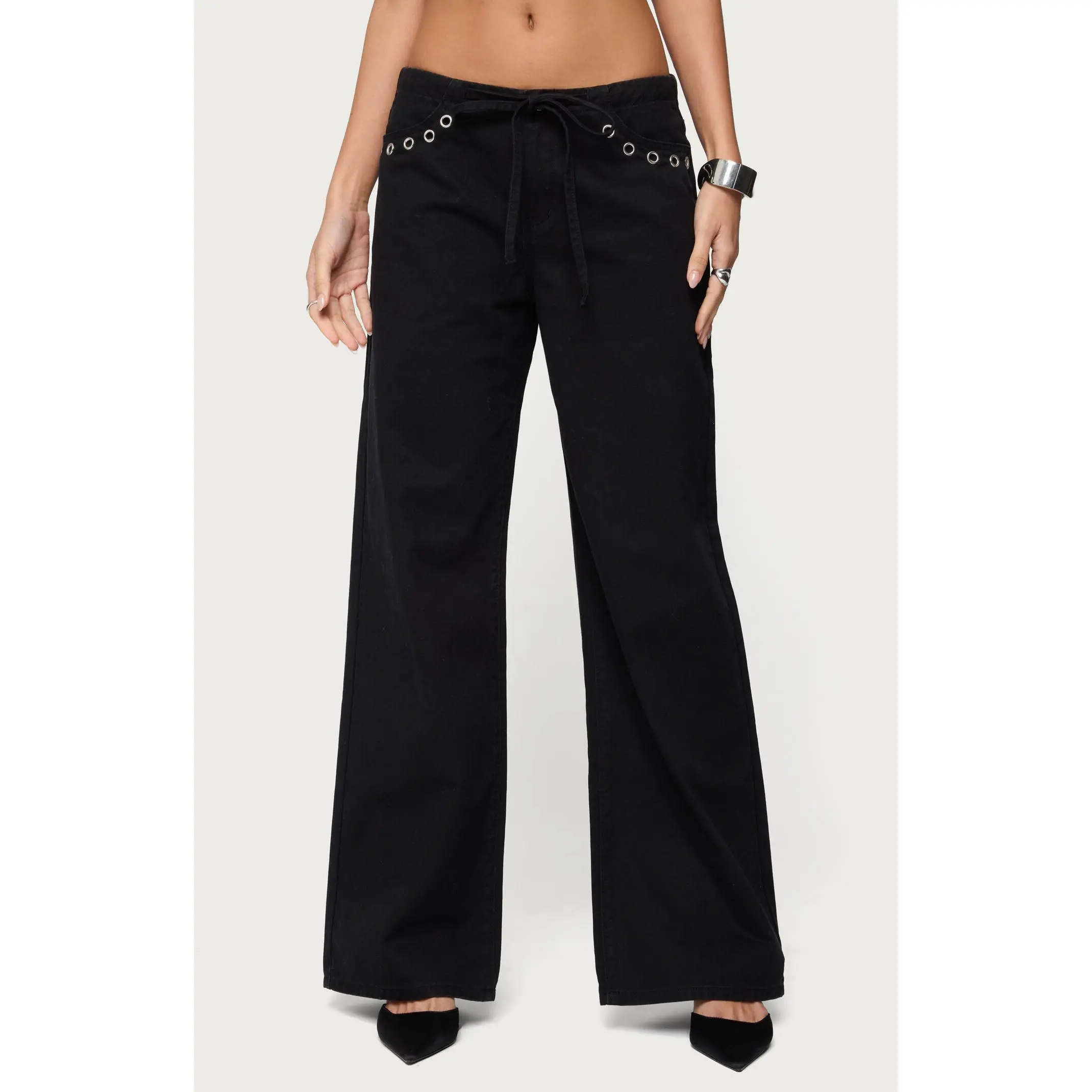 Edikted Women's Grommet Tie Waist Low Rise Jeans