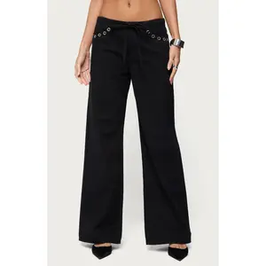 Edikted Women's Grommet Tie Waist Low Rise Jeans