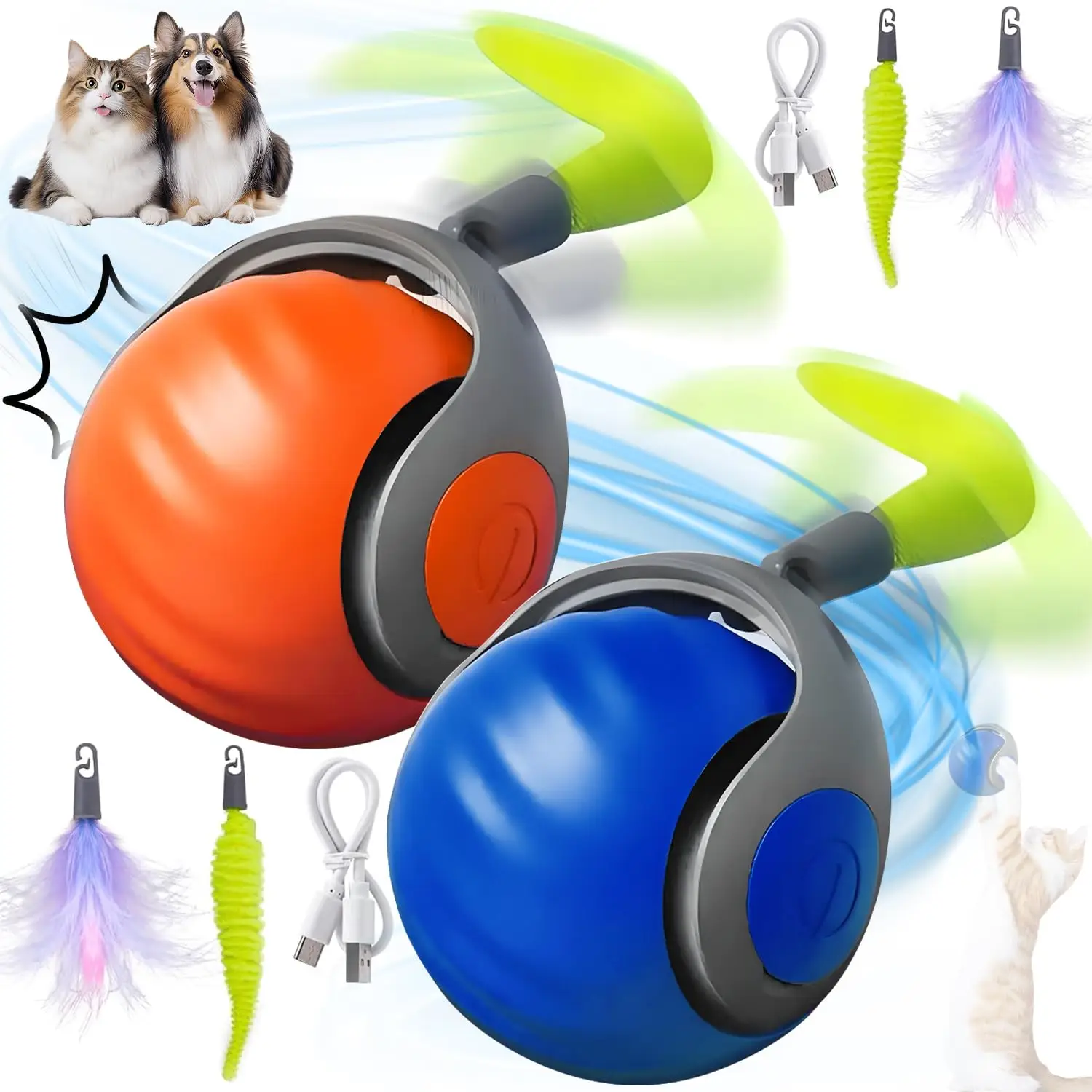 Smart Interactive Toy Balls,Automatic Moving Balls for Cat Touch Motion Rolling Toy Ball,Self Rolling Smart Toy Ball Interactive tToys with Tail c