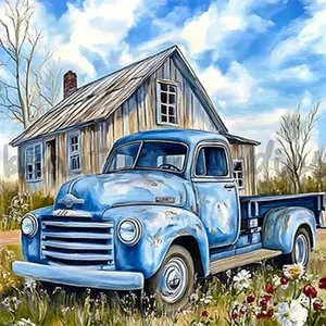 5D Full Drill Vintage Blue Truck & Country Cottage Diamond Painting Kit - Nostalgic Farmhouse & Rural Art | DIY Gift for Father's Day, Birthday & Home Decor | Perfect Wall Art for Living Rooms, Farmhouses & Porches