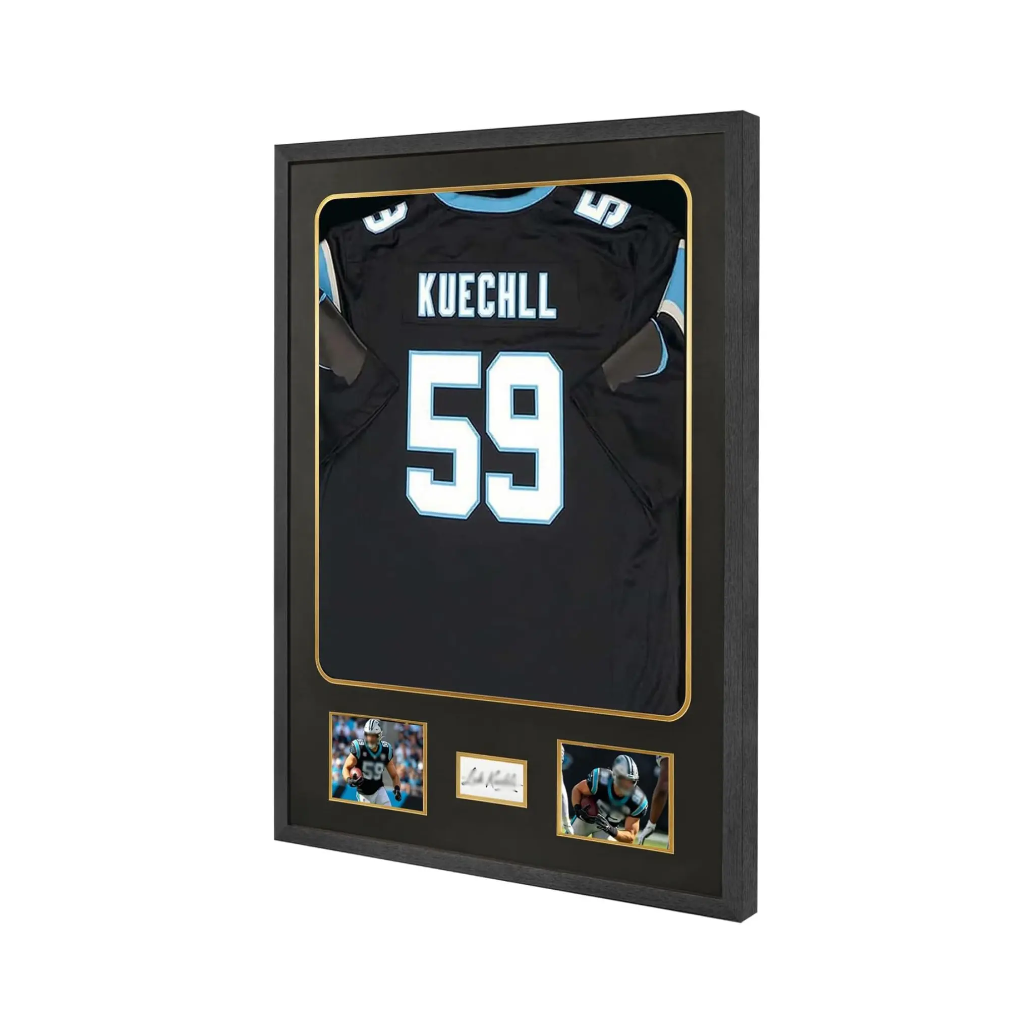 Tempered Glass Jersey Display Case – Wall Mount Frame with Black Gold Mat for Football, Basketball & Hockey Jerseys, Photos or Single Signature