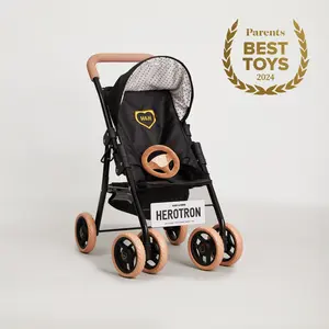 Herotron Parents Best Toys 2024 Awarded Stroller with Soft-Grip Steering Wheel & Snap-On Hero License Plate for Imaginative Play
