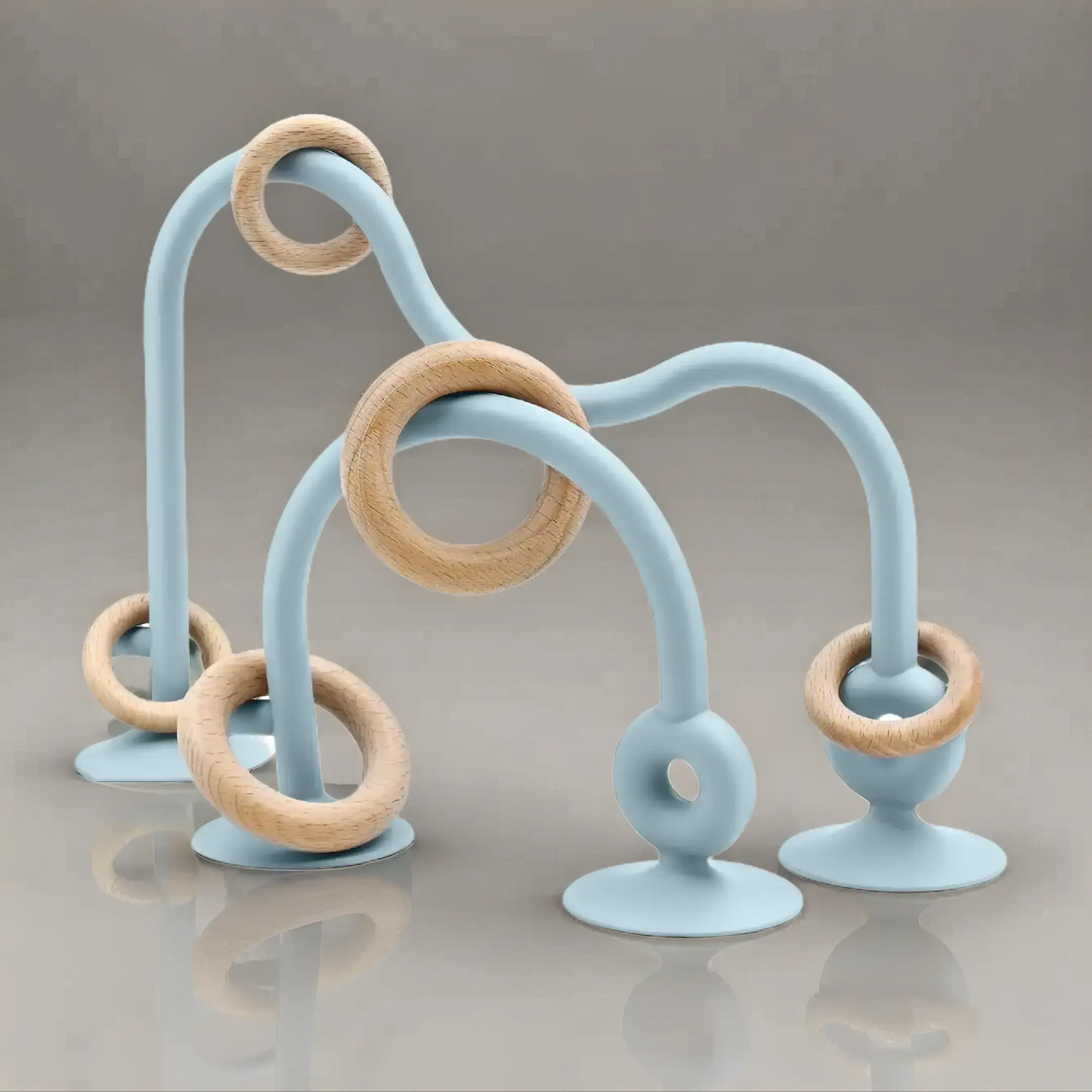 Baby Teething Toy, 1 Set Silicone & Natural Wood Baby Teether Toy, Montessori Sensory Highchair Toy, Suction Toys for Babies, Play Toy, Teething Relie