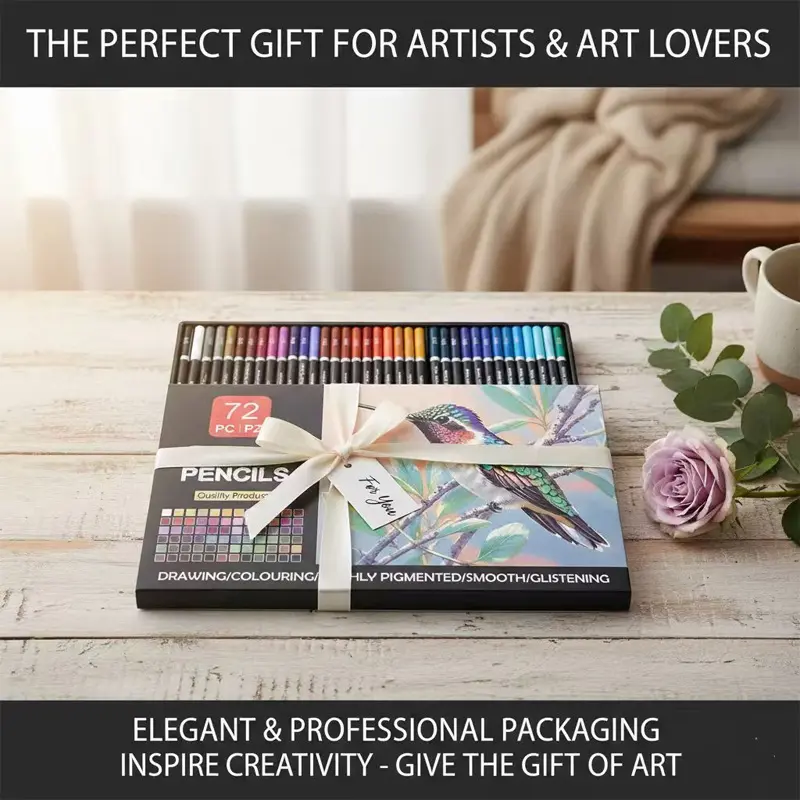 56/72/120 Colors Optional Oil Based Colored Pencils Set, Vibrant Pigment & Smooth Lead, Black Wooden Barrel, Portable Kraft Paper Tube, Great for Sketching, Drawing, Coloring Books, Perfect Back To School Art Gift for Students, Teens & Artists