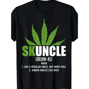 Men's Skunkle Marijuana Leaf & Humor T-Shirt - 100% Cotton Retro Weed-Themed Tee with SKUNCLE Definition, Bold White & Green Print, Crew Neck Short Sleeve Shirt for Outdoor Parties, Daily Wear & Gifts ( Culture  double print    Vintage Metalcore Graphic