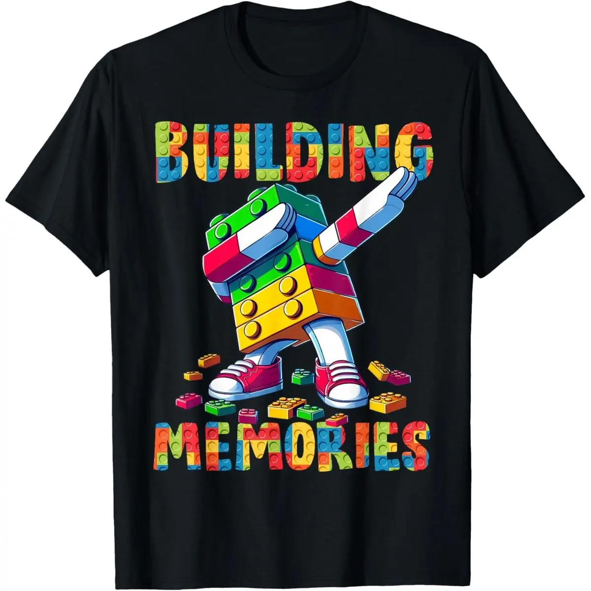 Funny Building Memories Master Builder Dabbing T-Shirt – Blocks Bricks Construction Graphic Tee for Men Women | Unisex – Great Gift for Master Builders and Brick Fans