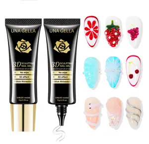 UNA GELLA 3D Gel Nail Art, 2Pcs 15g Clear No Wipe Sculpting Gel Polish for Nail Tips, Drawing, Molding, Chrome Powder, Carving & Decoration, Rhinestones, Charms and Gems, DIY Christmas Art Designs