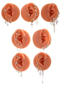 40 Pcs Star Design Drop Earrings Set, Multilayer Hollow Out Zircon Studs, Copper Chain, Party Style, All Seasons, Women's Fashion Jewelry