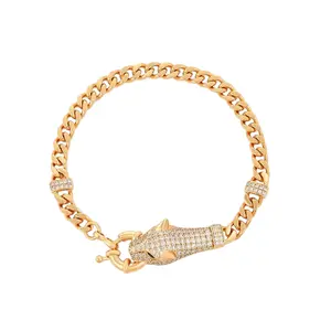 Jaguar Head Bracelet 14K Gold Plated for Women