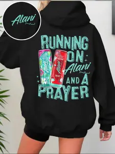 Women's Energy Hoodie with Anime and Praying Pattern, Funny Motivational Caffeine Sweatshirt, Fall & Winter Casual Loose-Fitting