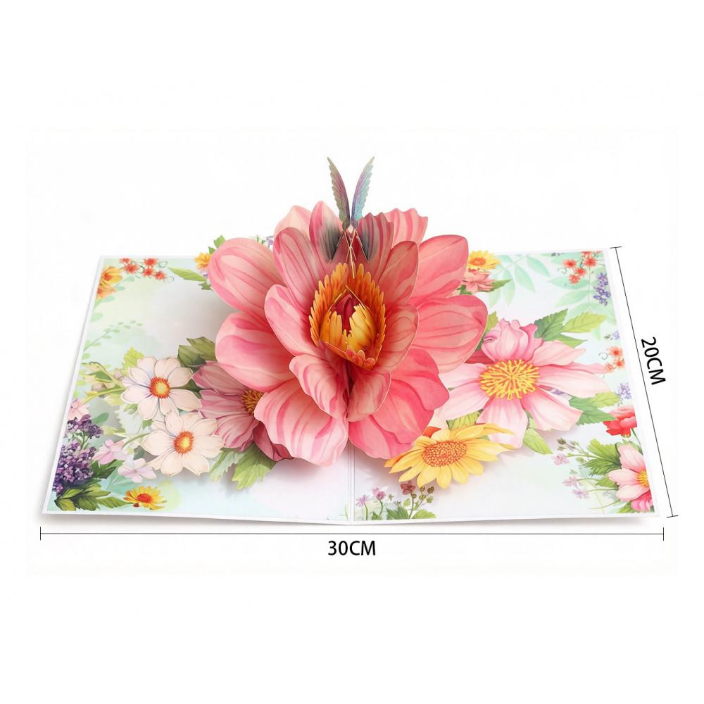 3D Pop Up Greeting Card, Handcrafted Hummingbird & Flower Popup Card for Birthday, Mother's Day, Anniversary, All Occasion Keepsake Card with Envelope