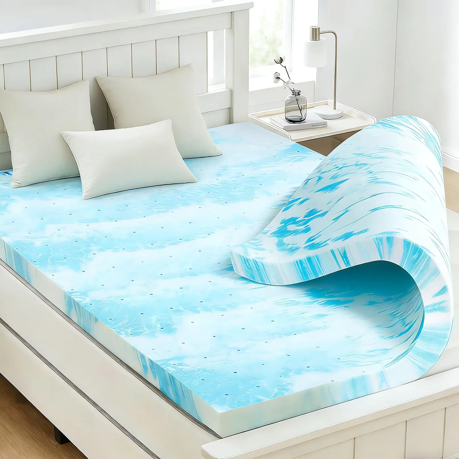 Mattress Topper Queen, 3 Inch Thick Memory Foam Gel Infused Cooling Toppers Pad for Queen Size Bed, Sleeper Sofa, RV, Camper, CertiPUR US Certified, Ventilated and Breathable