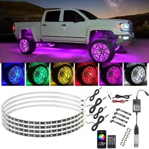 4PCS RGB LED Wheel Ring Lights -17” Multicolor Tire Neon Lights Kit  Chasing Flow with APP & Remote Control, IP67 Waterproof, Perfect for Cars & Trucks