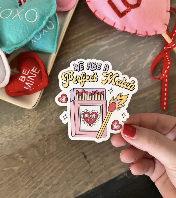 Pink Coquette Valentine's Day Flat Love Stickers - Perfect Match Design, Book Lovers' Collection, Universal for Expressing Affection on Various Home Decor Items