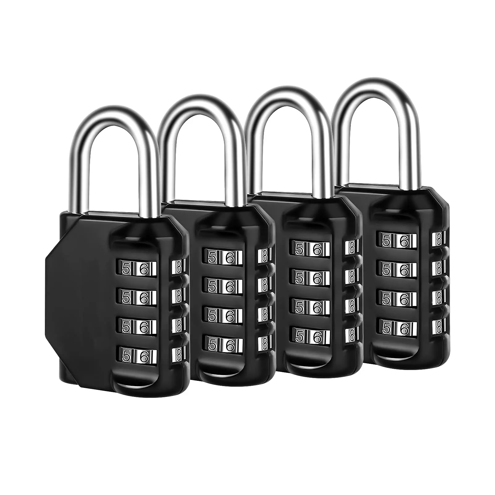 Combination Lock  4 Digit Padlock For School Gym Sports Locker Fence Toolbox Case Hasp Cabinet Storage (4 Pack Black)
