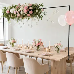 Over The Table Rod Stand with Clamps 13"-42'' Tall 29"-98" Length Black Table Arch for Wedding Birthday Christmas Anniversary Decoration