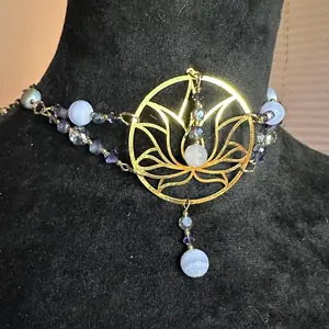 Blue lotus flower with Blue Lace Agate Choker