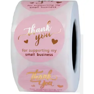 500 Pcs 1.5 Inch Pink and Rose Gold Thank You Stickers for Small Business, Self-Adhesive & Waterproof Stickers with Beautiful Designs, Strong and Durable Envelope Seals