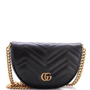 Pre-owned GUCCI material Messenger Bags GG Marmont Half Moon Flap Crossbody Bag Matelasse Leather Mini by Rebag