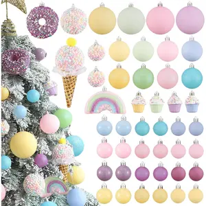 46 count Pastel Christmas Tree Balls Ornaments, Macaron Rainbow Shatterproof Xmas Ball  Ornament Pendants for Christmas Tree Candyland Party Holiday Decoration