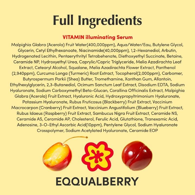 EQQUALBERRY Vitamin Illuminating Serum | Niacinamide 4% + Brightening Vitamin C Face Serum with Hyaluronic Acid & Vitamin E | Dark Spot, Uneven Tone Care | Korean Skincare, 1.01 fl.oz