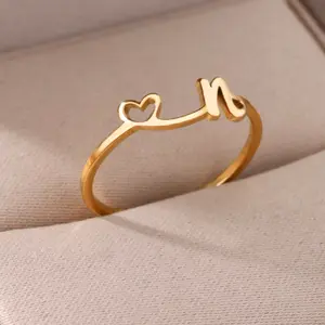 Delicate Initials Ring Minimalist Heart Shape 26 Adjustable Open English Letters Charm Jewelry Rings for Women Valentine's Day Accessories