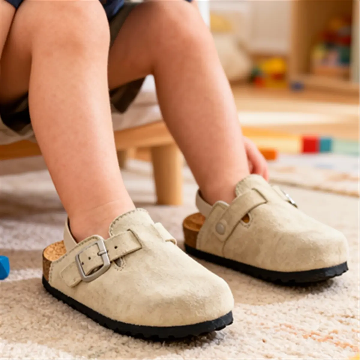 Lumubby Toddler Suede Clog Shoes - Slip-On 3-4 Years Boys' & Girls' Round Toe Sandals with Faux Fur Lining
