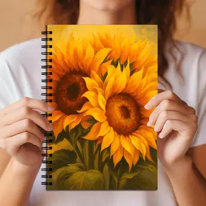 Sunflower Painting Spiral Notebook, Vintage Floral Art Journal, Aesthetic Flower Design, Hardcover Lined Notebook for School & Office