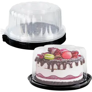 5 count Round Cake Carriers for Transport Plastic Disposable Cake Containers Carriers with Dome Lids and Cake Boards Clear Bundt Cake Boxes (8inch)