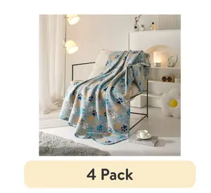 Cuddle-Ready Paw Print Throw Blankets – 4-Pack, Gray & Warm
