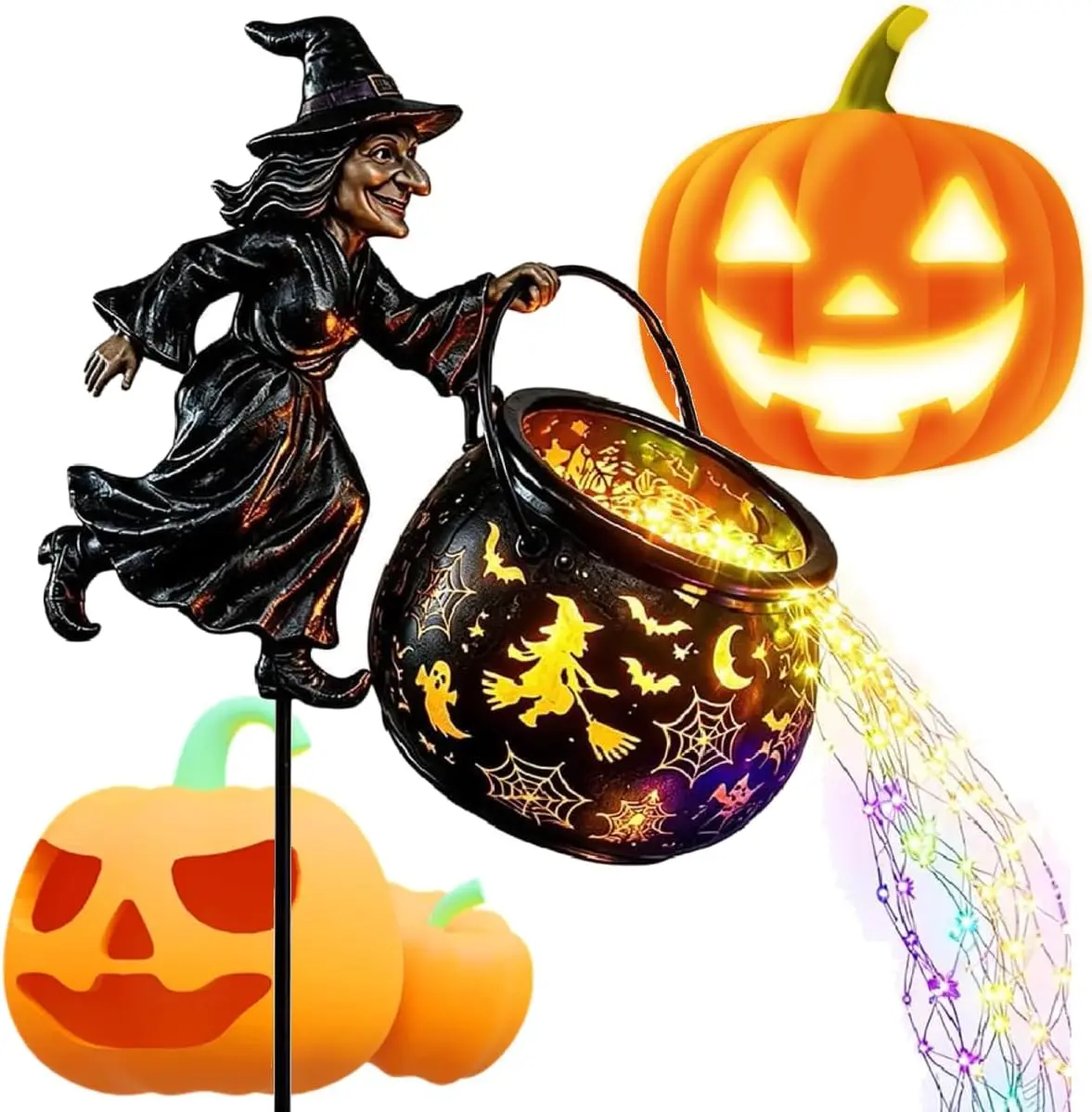2-Pack Solar Halloween Garden Stake Lights - Black Cat & Pumpkin Moon, Witch Cauldron, Pumpkin Lantern Decorations for Yd, Pathway, Patio | 2026 Festive Outdoor Home Decor