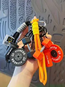 The Dopamine Themed Fitness Pendant Set - Mini Fitness Equipment Dumbbells, Barbell Plates, And Sports Water Bottles Are Accessories For Fitness Enthusiasts, Rope Bag Pendants, Keychain For Bags, Couple Gifts