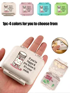 1pc Pill Box With Printed Medicine Bottle And Letter Pattern, Medicine Storage Box,Travel Pill Case,Three Compartment Portable Pill Storage Medicine Box, Mini Storage Box,Small Pill Box, Portable Jewelry And Medicine Box, Suitable For Travel, Outdoor