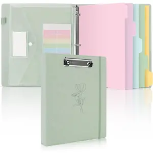 Clipboard Binder with Dividers,1 Inch Linen 3 Ring Binder with Clipboard  Front for Organizer, Clipboard Folder with Pocket, Labels Office Supplies OliveGreen