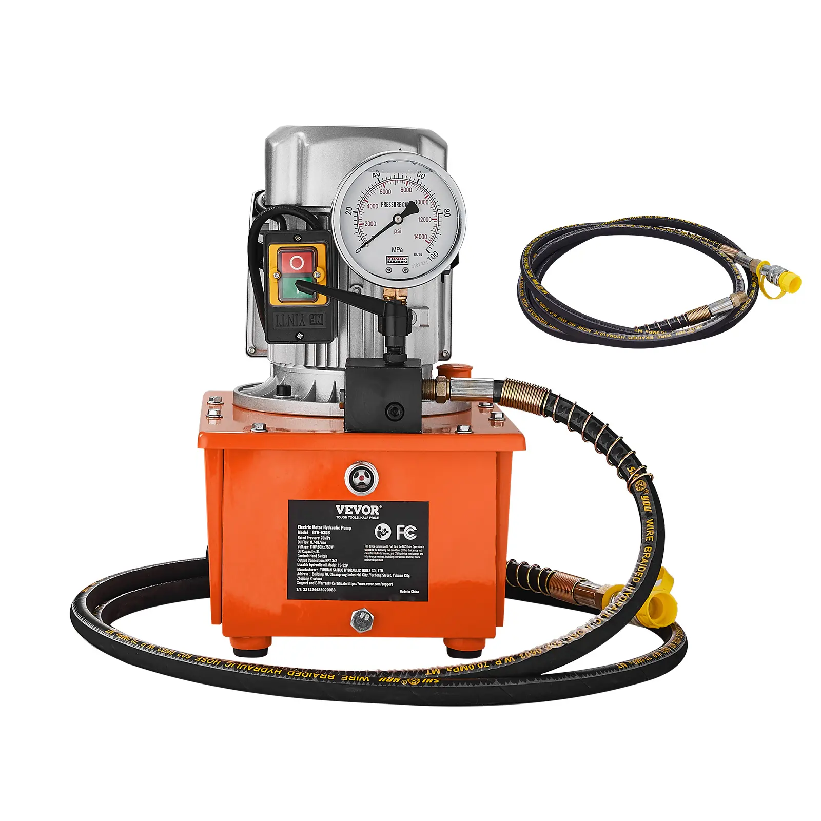 【Summerfinds】VEVOR Electric Hydraulic Pump 10000 PSI 750W 110V488 in³/8L CapacitySingle Acting Manual ValveElectric Driven Hydraulic Pump Power Pack Unit with Lever Switch for Punching/Bending/Jack Machines