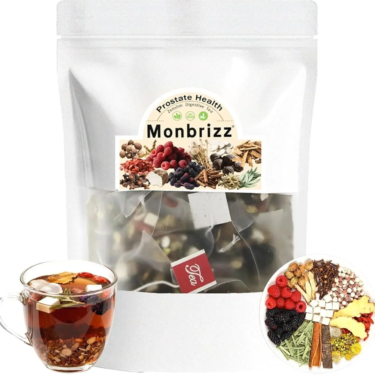 Monbrizz Prostate Herbal Tea, Prostate Health Supplements For Men,Traditional Medicinals Tea, Snaps, Dandelion Root, Supplements For Energy And Fatigue, Vegan Friendly, Gluten Free & Non-GMO,20 Tea Bags