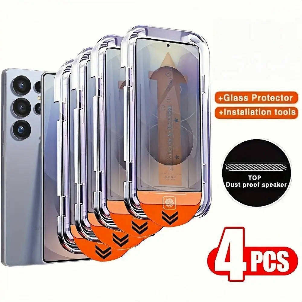 4-Pack One-Click Install HD Clear Tempered Glass Protective Smartphone Screen Protector, Tempered Screen Film, Compatible with Samsung Galaxy S26 Ultra/s25 Ultra/s24/s23 Fe/s22/s21/s20 Plus Protection Accessories Installation Cellphone