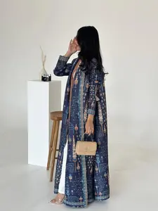 Miyake Women's Belted Loose Fit Ethnic Patterns Abaya Long Robe Cardigan Windbreaker Coat, Arab Style Ethnic Clothing, Ramadan Fashion Party Essential, Commuter Must-Have