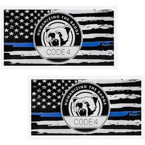 2PCS Thin Blue Line Sticker Code 4, Police Support Sticker American Flag Thin Line Decal, Waterproof Thin Line Flag Stickers Support Law Enforcement for Car Window Laptop (Larger)