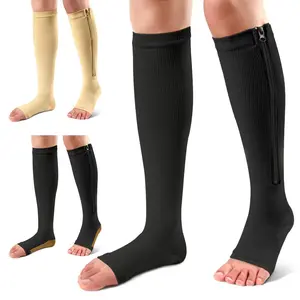 Zipper Compression Socks, 1 Pair Calf Open Toe Compression Stockings for Women Men Walking, Running, Cycling and Sports