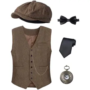 Kids 1920s Costume for Boys Vest Hat Pocket Watch Accessories Set Party Cosplay 3-14 Years